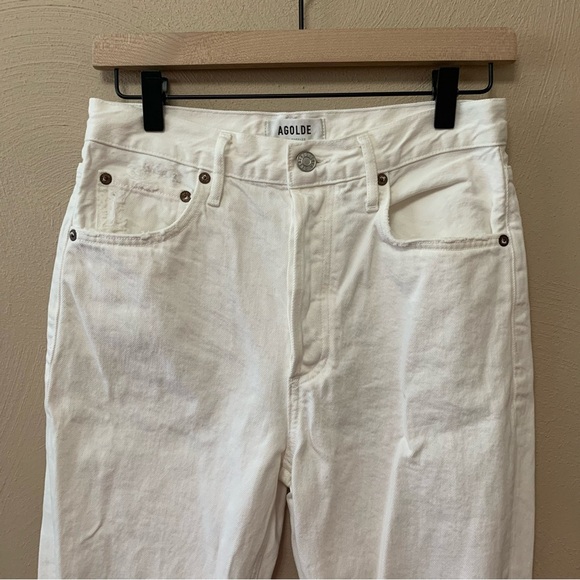 Agolde Riley High Rise Straight Crop Distressed Jeans in Slant White Size 26 - Picture 4 of 12